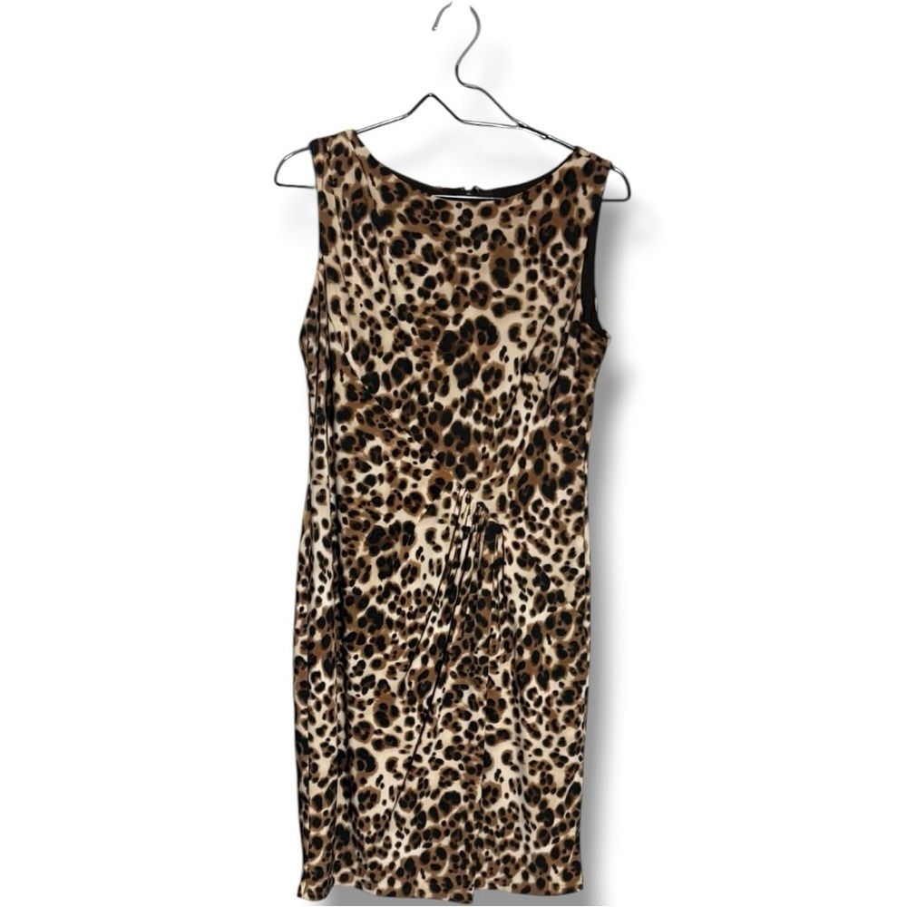 Jones New York Leopard Print Sleeveless Rouching Detail Fully Lined Mini Dress - Picture 7 of 13